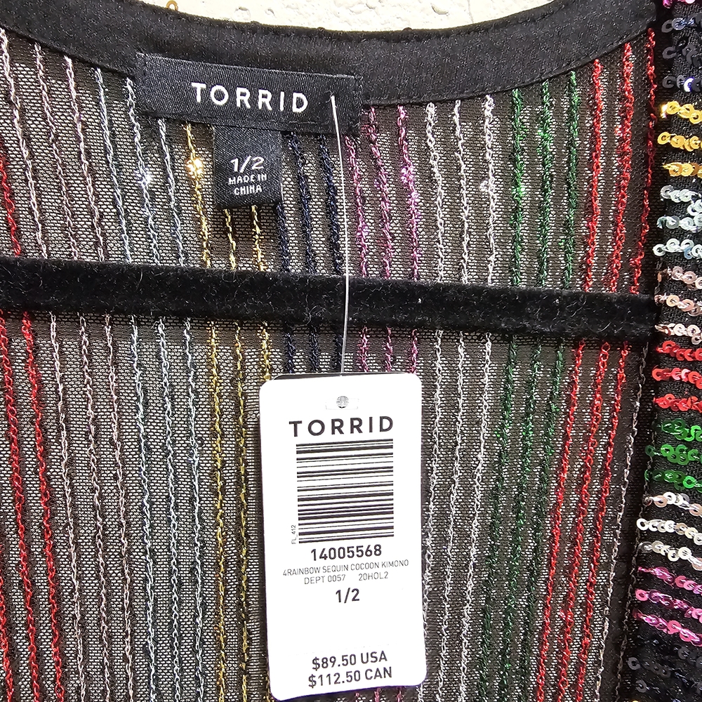 Torrid Multicolored Striped Sequin Kimono Cardigan. - Picture 6 of 7
